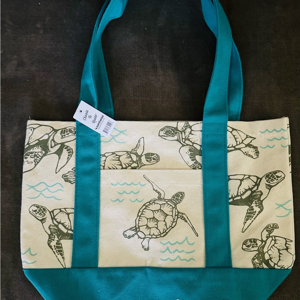 Safeway Canvas Sea Turtle Tote Bag in Teal and Cream